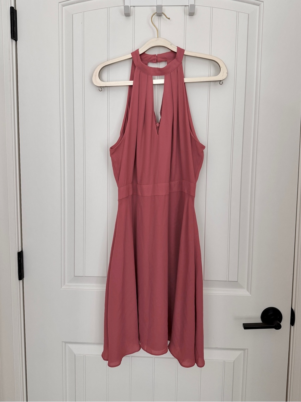 Express Halter Sleeveless Fit-and-Flare Dress - Dusty Rose